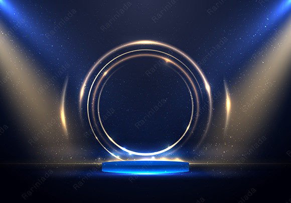 3D Podium Gold Circles Lighting Effect for Festive and Exhibition Events