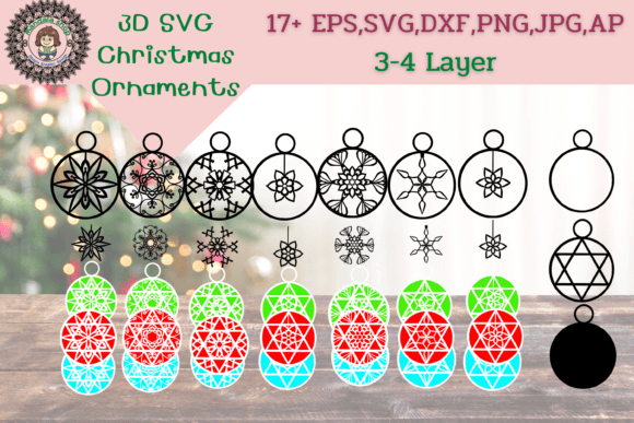 3D SVG Mandala Flower Christmas Ornament