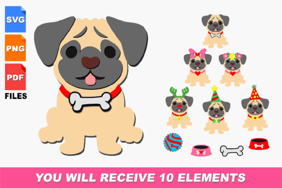 3D Svg Pug Doggy Clipart Easy to Cut Dog
